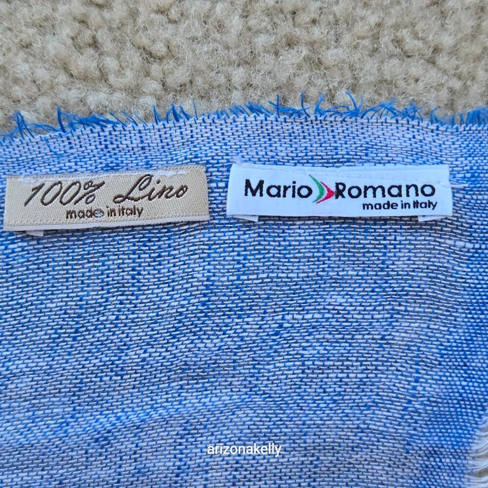 Mario Romano Capri Linen Scarf Italy Italian Blue Stripe - Picture 3 of 12